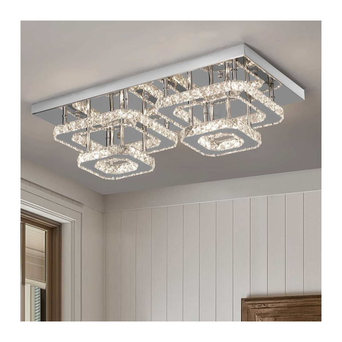 Moderne Kristall Deckenleuchte von GreeLustr mit LED und Chrom-Edelstahl-Finish als luxuriöser Kronleuchter für Wohnzimmer und Schlafzimmer - Bild 1