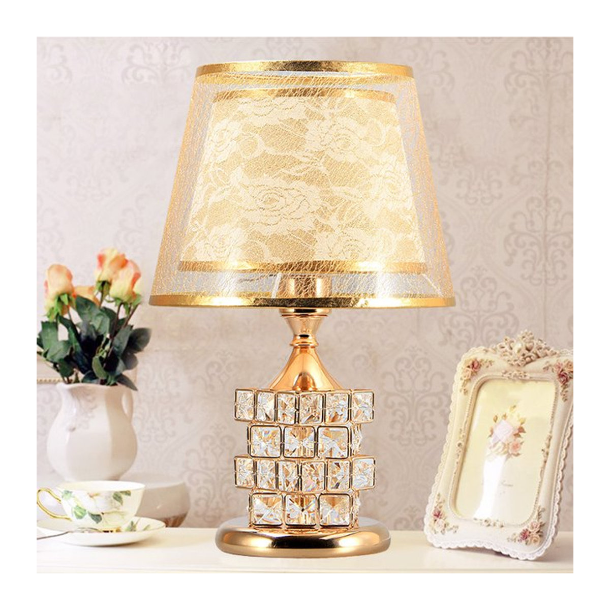 Moderne Kristall Tischlampe in Gold aus Glas im europäischen Luxus-Stil - Bild 1