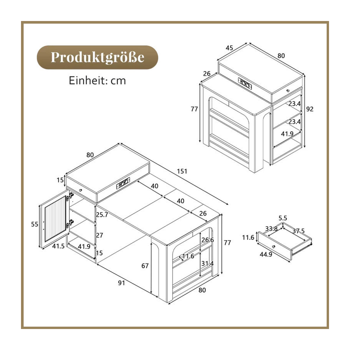 Moderne Kücheninsel mit Rollen und ausziehbarem Esstisch, inklusive abnehmbarer Arbeitsplatte und Steckdosenstangen, als Sideboard oder Stehtisch erhältlich in Weiß, Schwarz/Weiß oder Eiche Natur - Bild 3