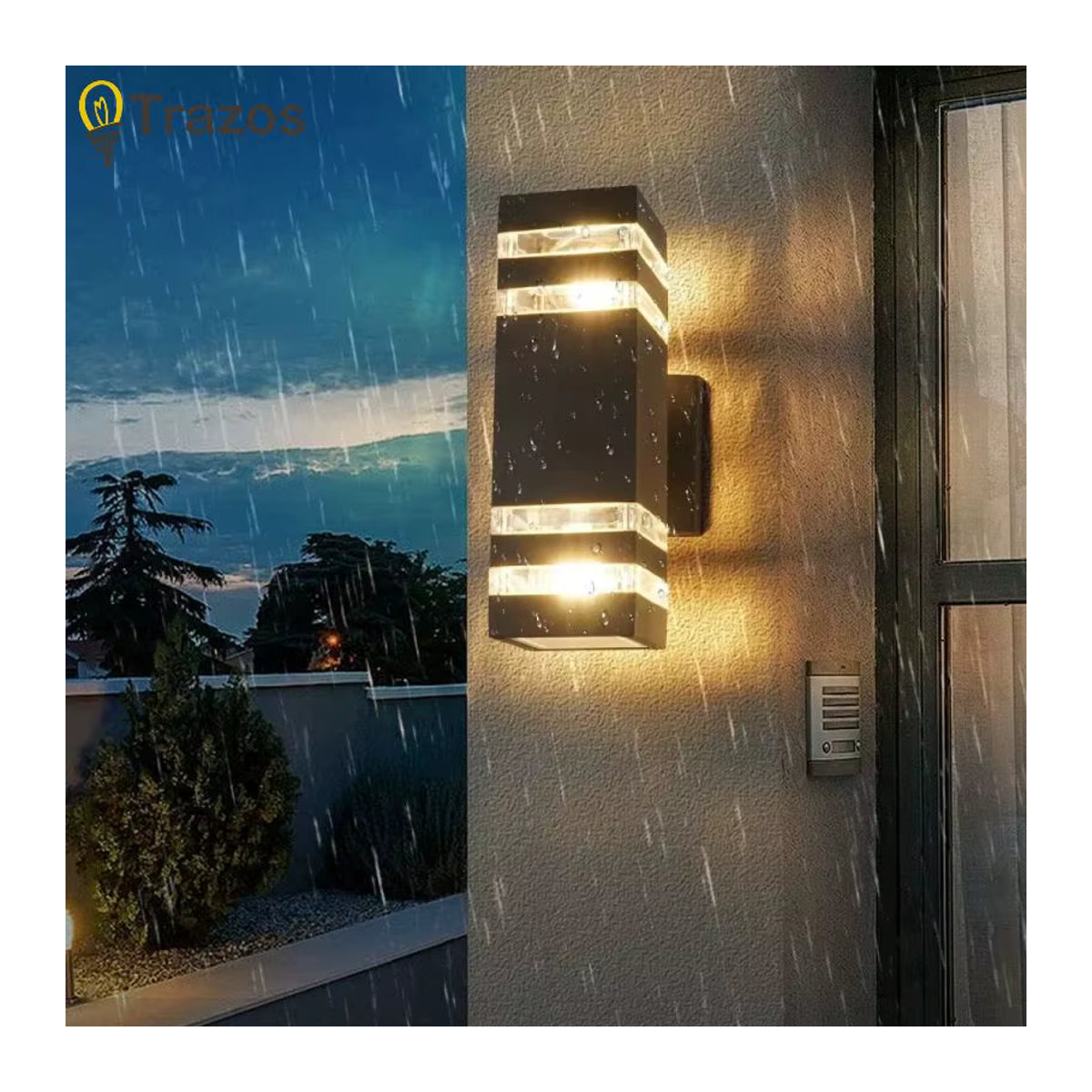 Moderne LED Außenwandleuchte von TRAZOS in Schwarz, wasserdichte quadratische Wandlampe aus Kunststoff mit E27 Fassung - Bild 2