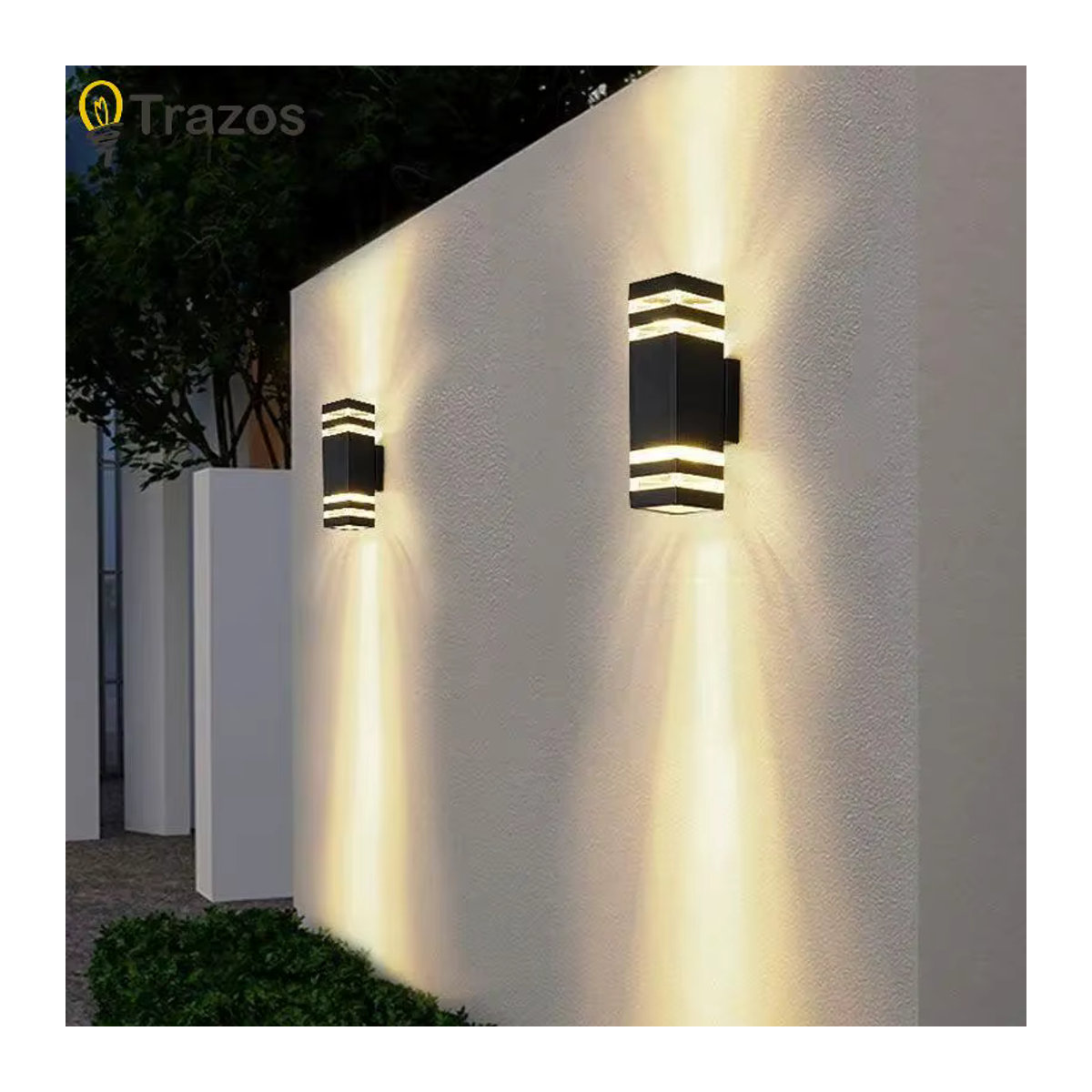 Moderne LED Außenwandleuchte von TRAZOS in Schwarz, wasserdichte quadratische Wandlampe aus Kunststoff mit E27 Fassung - Bild 3