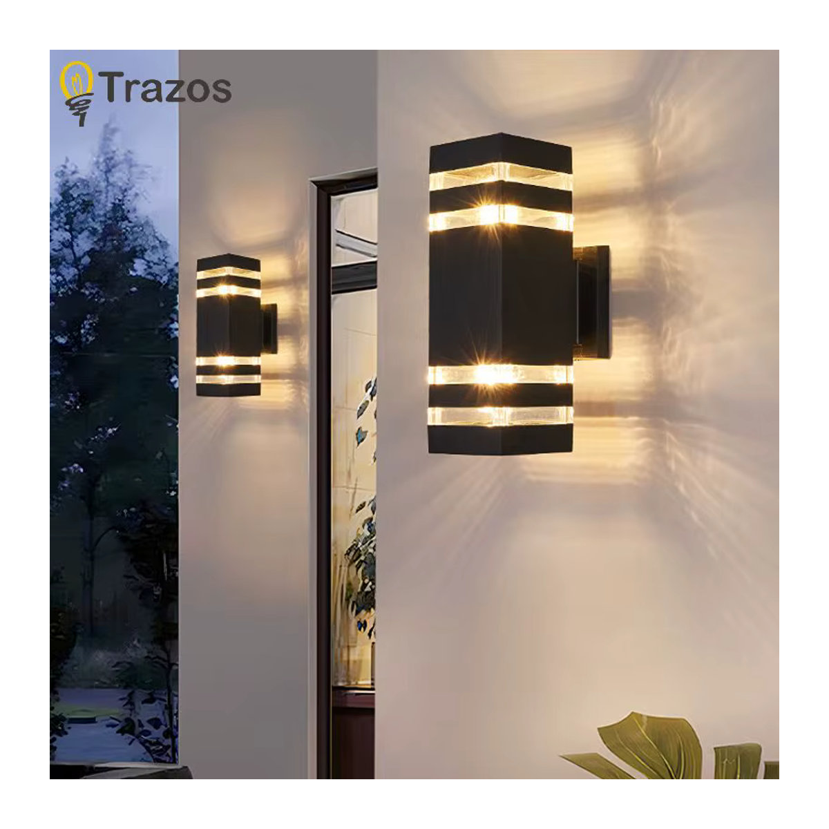 Moderne LED Außenwandleuchte von TRAZOS in Schwarz, wasserdichte quadratische Wandlampe aus Kunststoff mit E27 Fassung - Bild 4