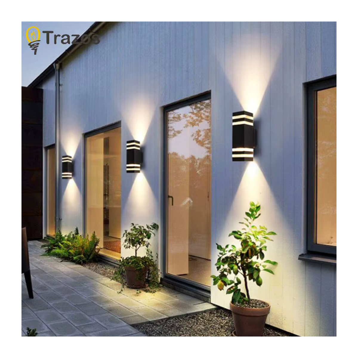 Moderne LED Außenwandleuchte von TRAZOS in Schwarz, wasserdichte quadratische Wandlampe aus Kunststoff mit E27 Fassung - Bild 5