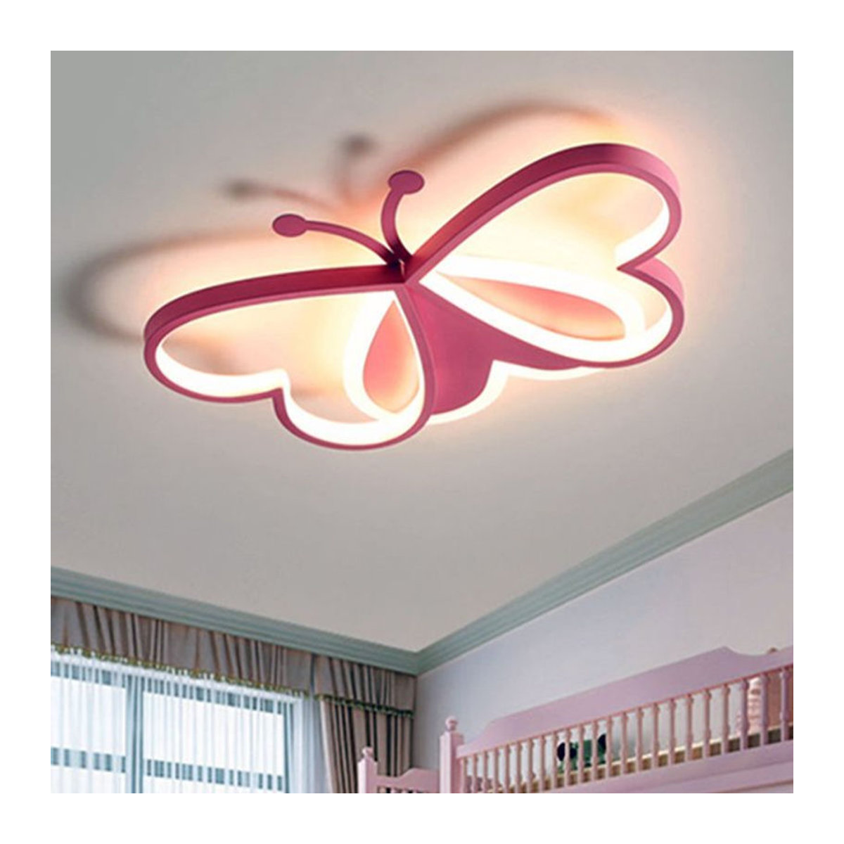 Moderne LED Deckenlampe Claeted in Rosa mit Schmetterlings-Design für Kinderzimmer und Wohnzimmer - Bild 1