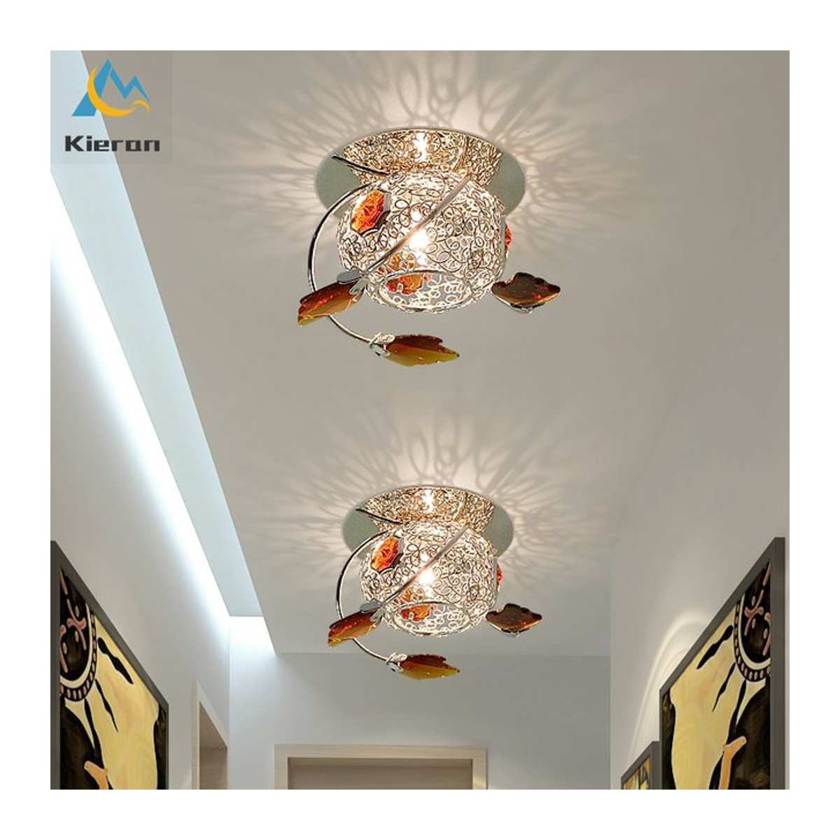 Moderne LED Deckenlampe Lava Corki aus Metall in Silber mit Kristall-Design und Ahornblatt-Optik - Bild 1