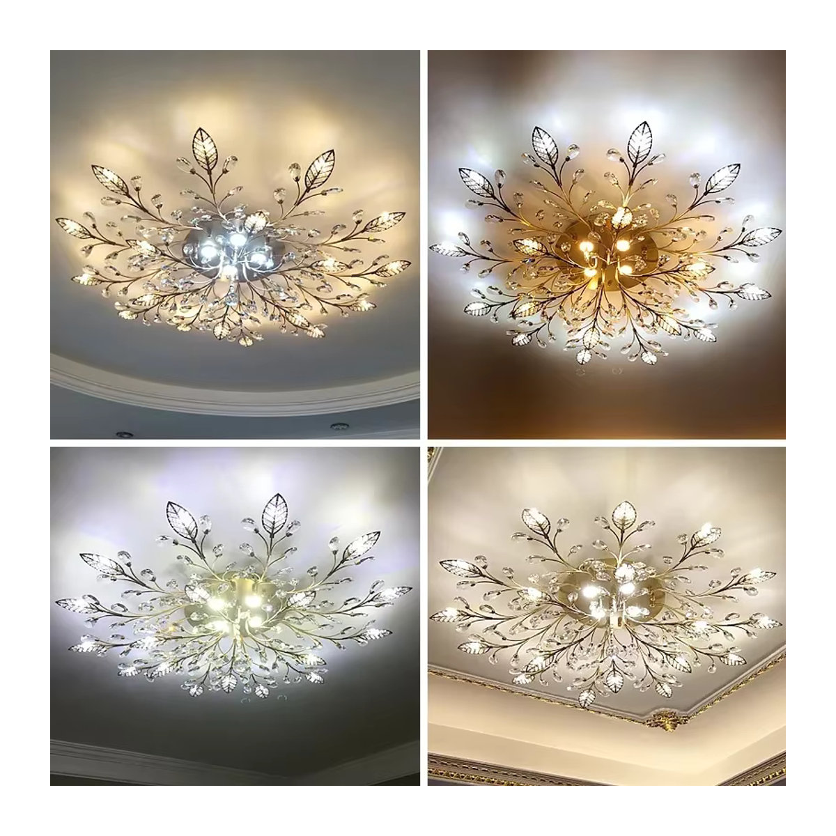 Moderne LED Deckenlampe von xiuxiu aus Kristall in Schwarz und Gold mit Blätter-Design - Bild 3