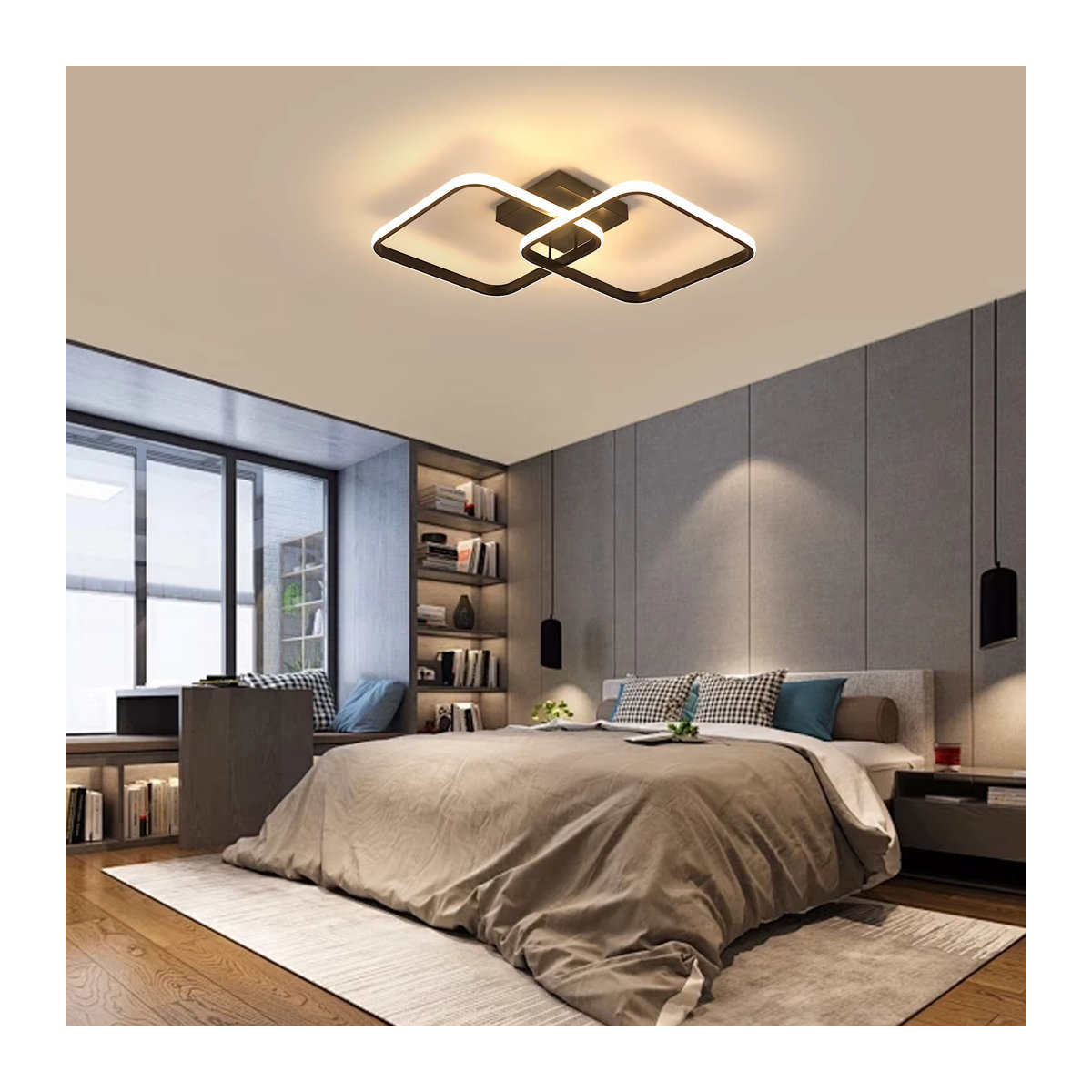 Moderne LED-Deckenleuchte in Schwarz mit Fernbedienung, 50 W, 5600 lm, dimmbarer LED-Kronleuchter aus Acryl mit einstellbarer Helligkeit und Farbtemperatur 3000 K–6500 K - Bild 3