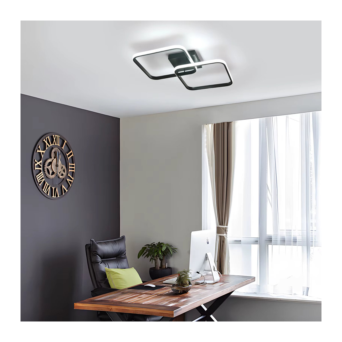Moderne LED-Deckenleuchte in Schwarz mit Fernbedienung, 50 W, 5600 lm, dimmbarer LED-Kronleuchter aus Acryl mit einstellbarer Helligkeit und Farbtemperatur 3000 K–6500 K - Bild 4