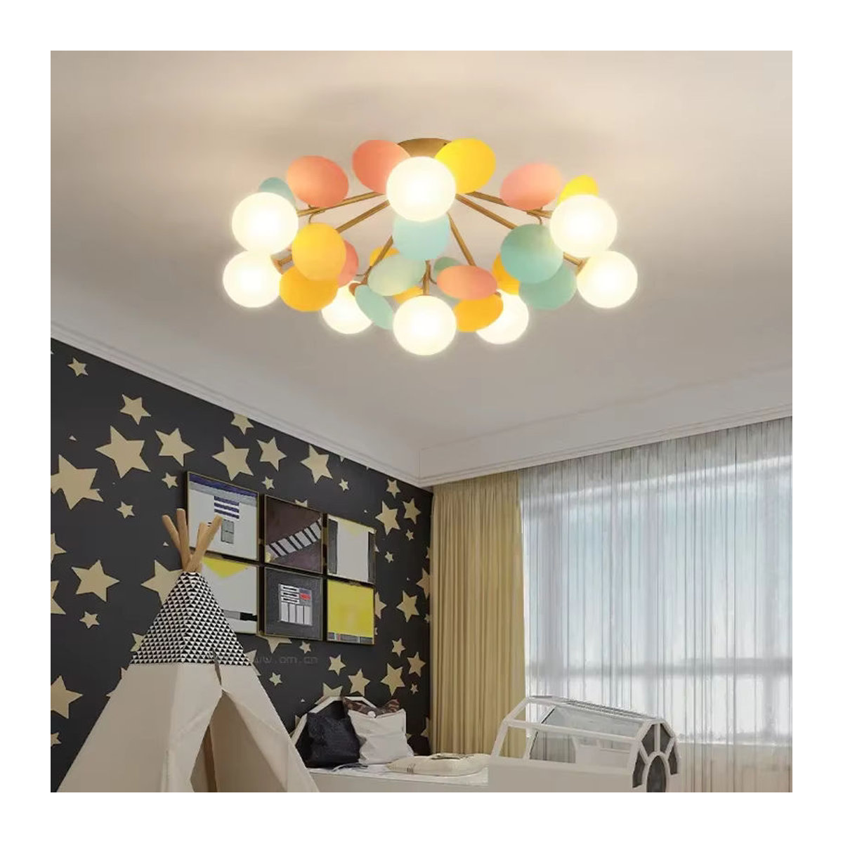 Moderne LED Deckenleuchte ZIMULONG mit bunten Glaskugeln als Kronleuchter für Kinderzimmer und Schlafzimmer - Bild 4