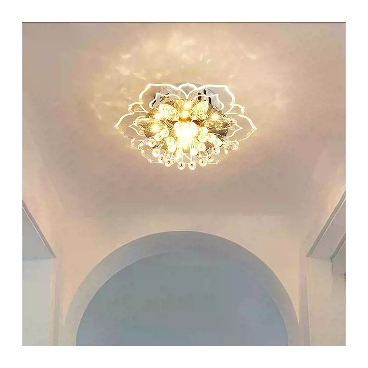 Moderne LED Kristall Deckenleuchte in Blumenform von SUNMEIYI in Silber mit Glas-Elementen - Bild 1