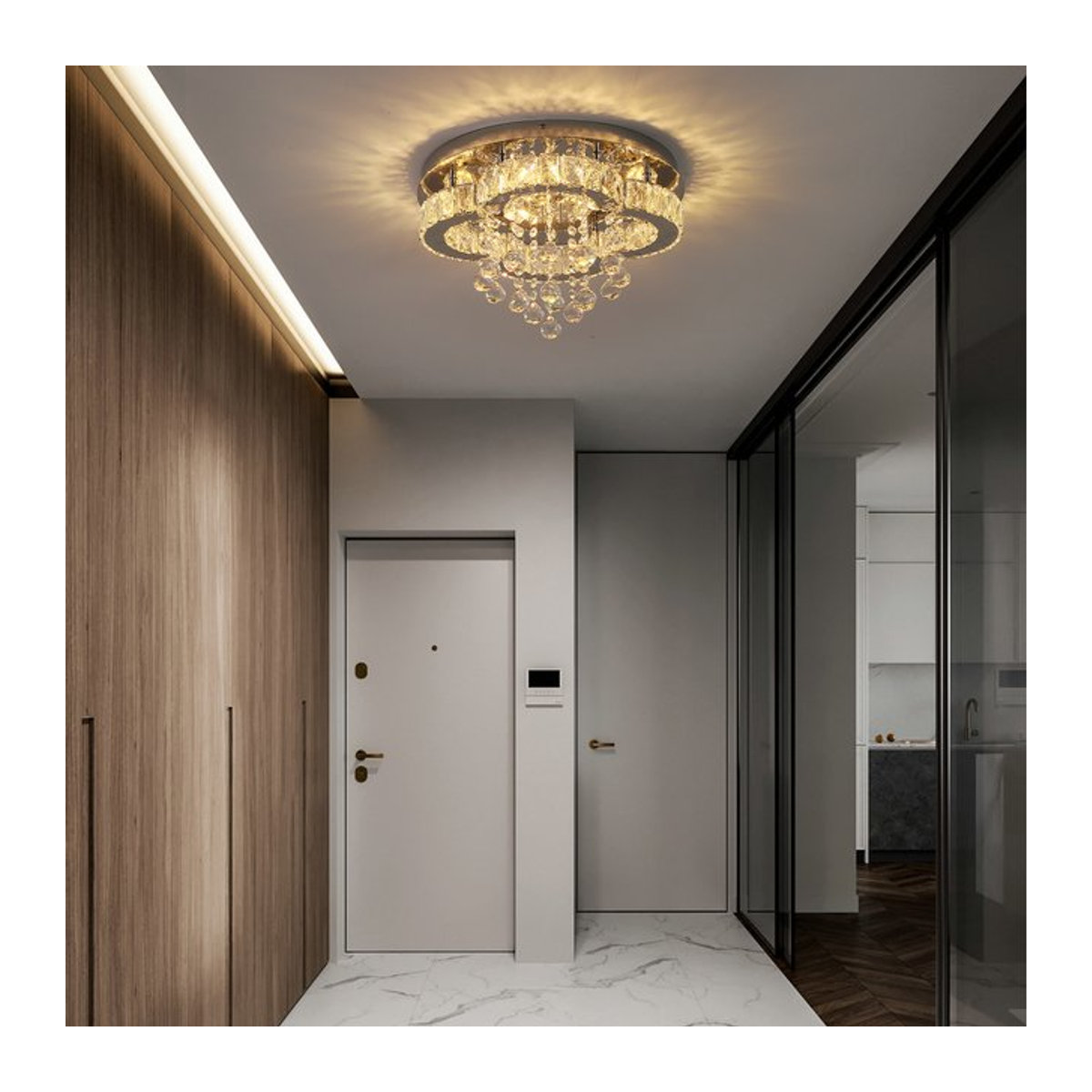 Moderne LED Pendelleuchte aus Glas und Kristall von GreeLustr in Chrom - Bild 1
