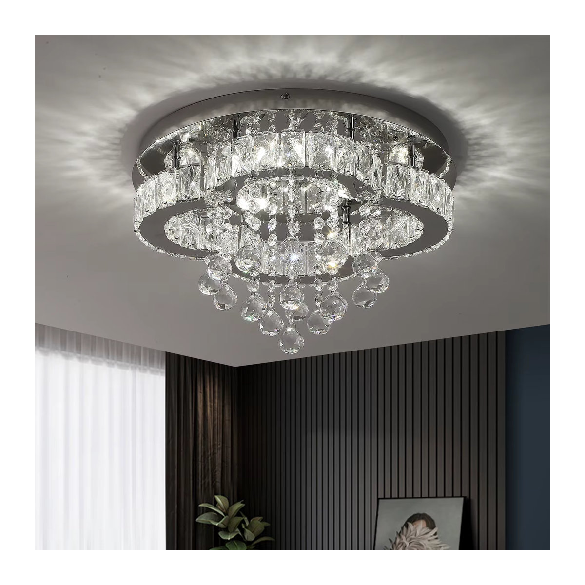 Moderne LED Pendelleuchte aus Glas und Kristall von GreeLustr in Chrom - Bild 2