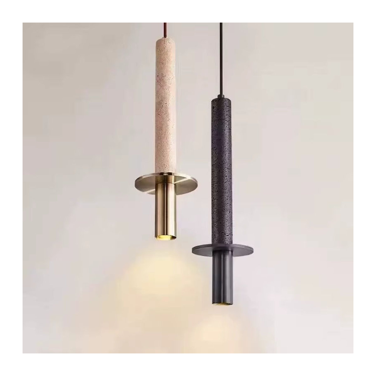 Moderne LED Pendelleuchte Pumous im skandinavischen Design aus Stein in Gelb und Schwarz mit warmweißem Licht - Bild 1