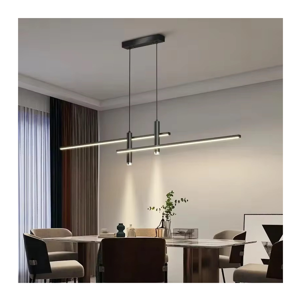 Moderne LED-Pendelleuchte von DARHYN in Schwarz aus Metall mit warmweißem Licht - Bild 2