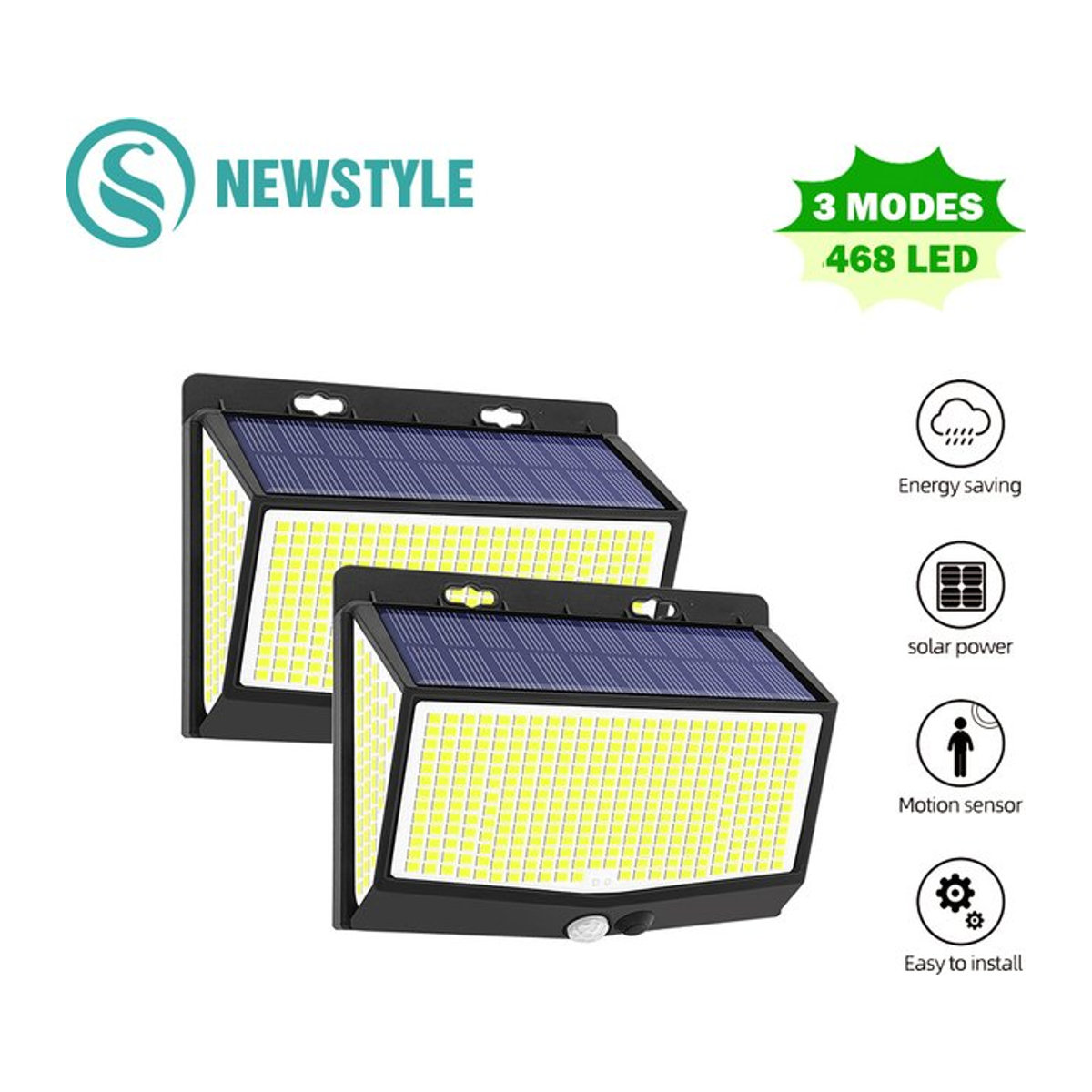 Moderne LED-Solarleuchte für den Außenbereich in Schwarz mit 3 Modi und wasserdichter Sicherheitsbeleuchtung für deinen Garten - Bild 1