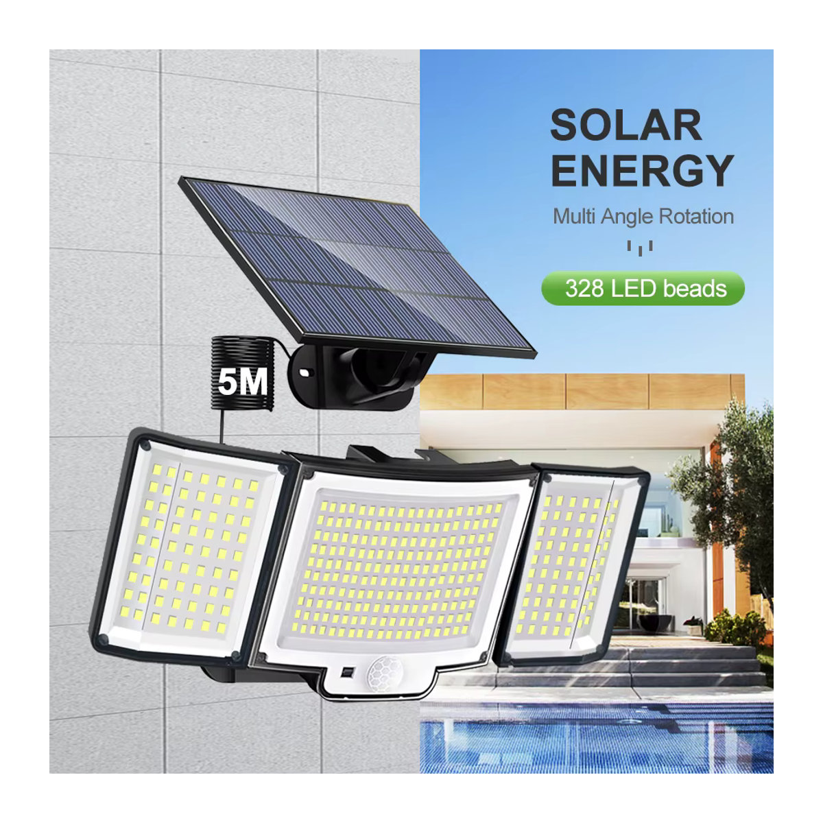 Moderne LED-Solarleuchte für den Außenbereich mit 348 LEDs, IP65 wasserdicht, Bewegungsmelder und 3 Modi, Schwarz - Bild 2