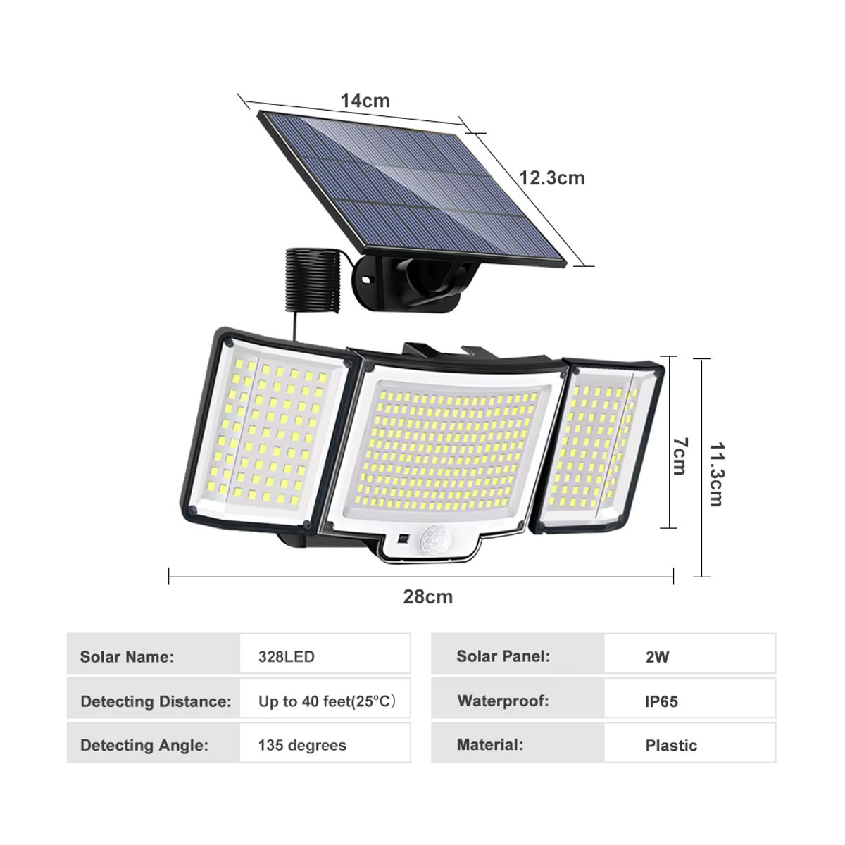 Moderne LED-Solarleuchte für den Außenbereich mit 348 LEDs, IP65 wasserdicht, Bewegungsmelder und 3 Modi, Schwarz - Bild 3
