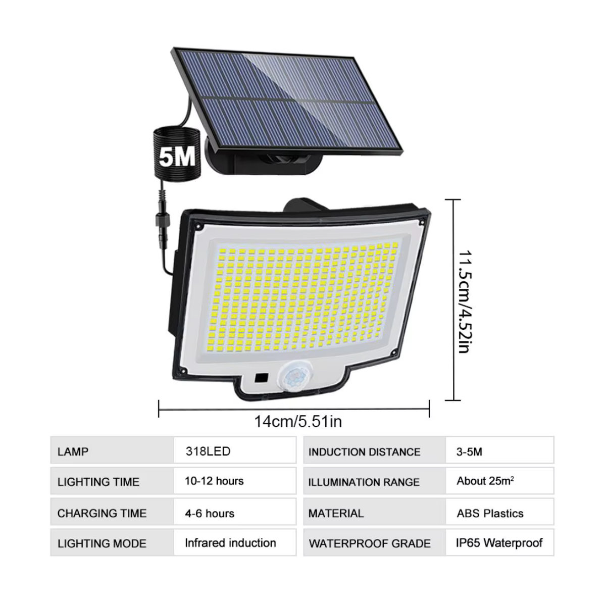 Moderne LED-Solarleuchte für den Außenbereich mit 348 LEDs, IP65 wasserdicht, Bewegungsmelder und 3 Modi, Schwarz - Bild 5