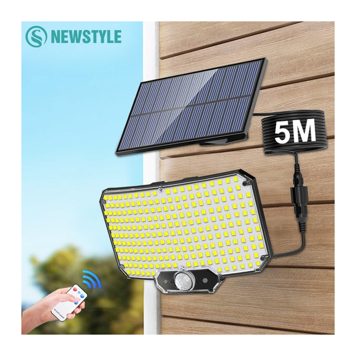 Moderne LED-Solarleuchte mit Bewegungsmelder in Schwarz, IP65 wasserdicht für den Außenbereich mit 3 Arbeitsmodi - Bild 1