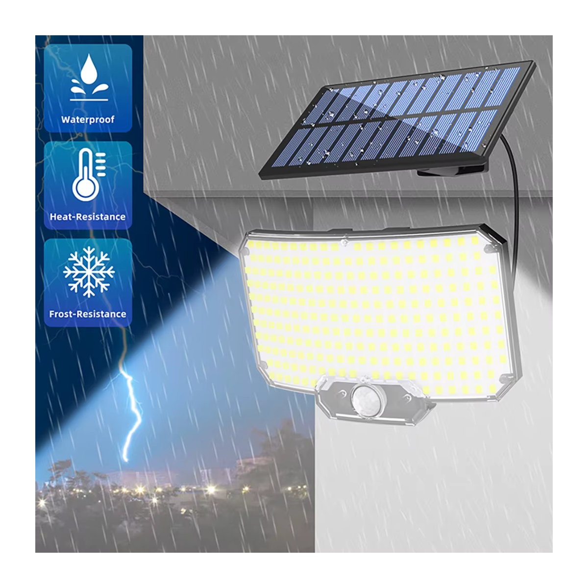 Moderne LED-Solarleuchte mit Bewegungsmelder in Schwarz, IP65 wasserdicht für den Außenbereich mit 3 Arbeitsmodi - Bild 4