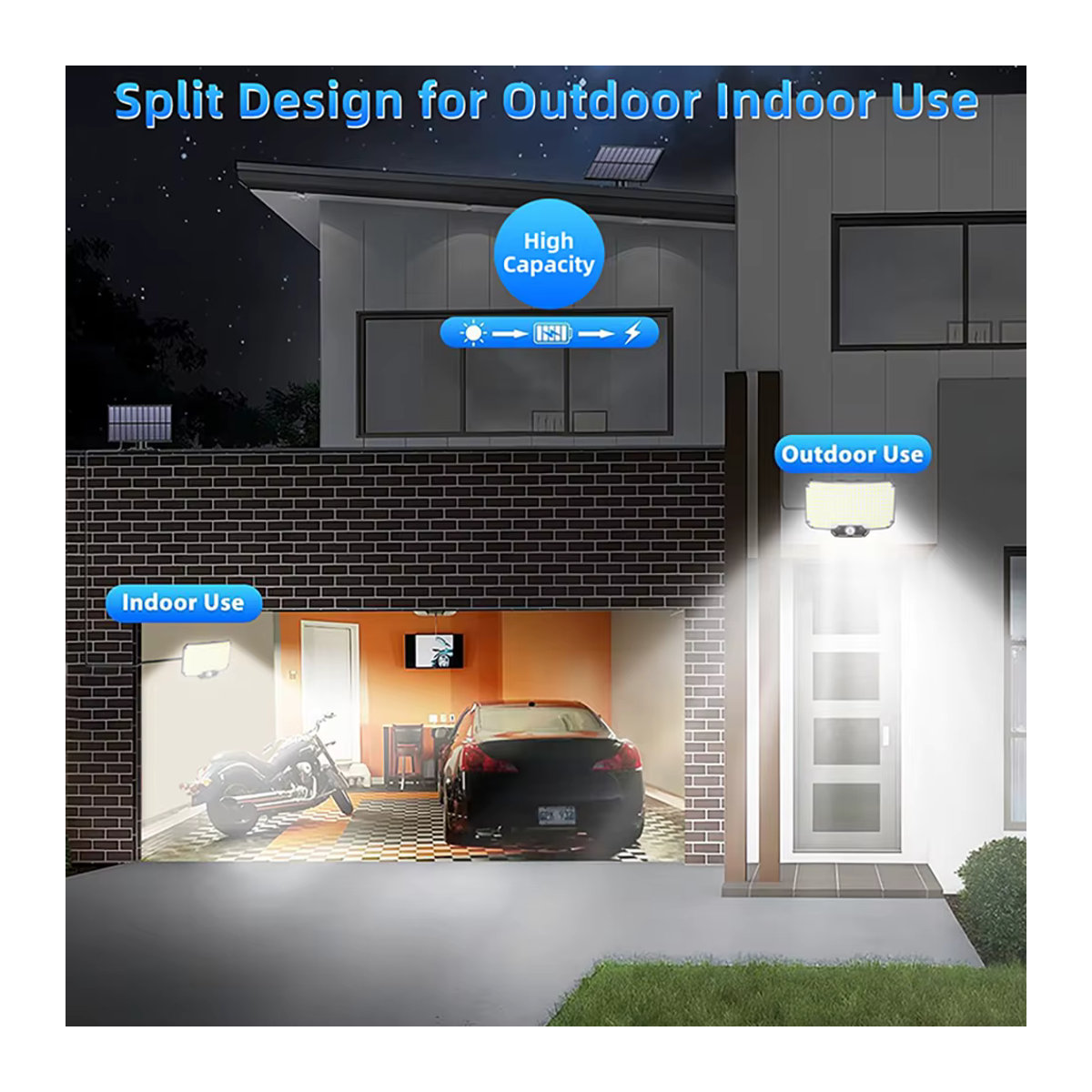 Moderne LED-Solarleuchte mit Bewegungsmelder in Schwarz, IP65 wasserdicht für den Außenbereich mit 3 Arbeitsmodi - Bild 5