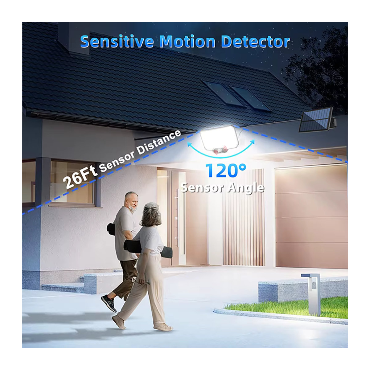 Moderne LED-Solarleuchte mit Bewegungsmelder in Schwarz, IP65 wasserdicht für den Außenbereich mit 3 Arbeitsmodi - Bild 6