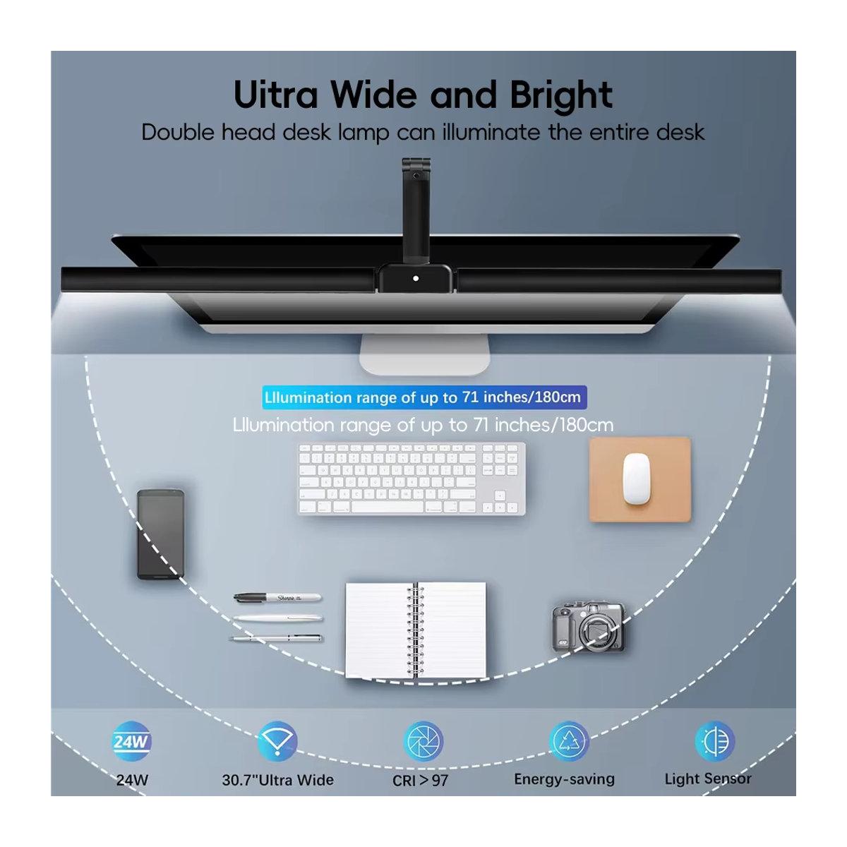 Moderne LED-Tischlampe in Schwarz mit 2 Köpfen, stufenloser Dimmung und Memory-Timer-Funktion, 1800 lm, Farbtemperatur 3200 K bis 6500 K zur Augenpflege - Bild 3