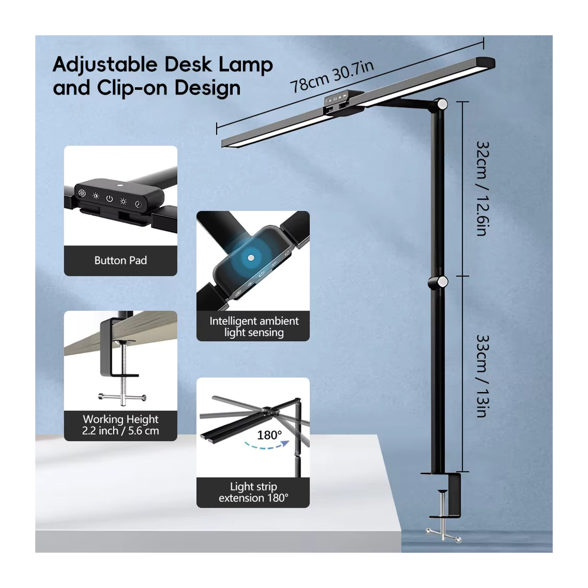 Moderne LED-Tischlampe in Schwarz mit 2 Köpfen, stufenloser Dimmung und Memory-Timer-Funktion, 1800 lm, Farbtemperatur 3200 K bis 6500 K zur Augenpflege - Bild 5