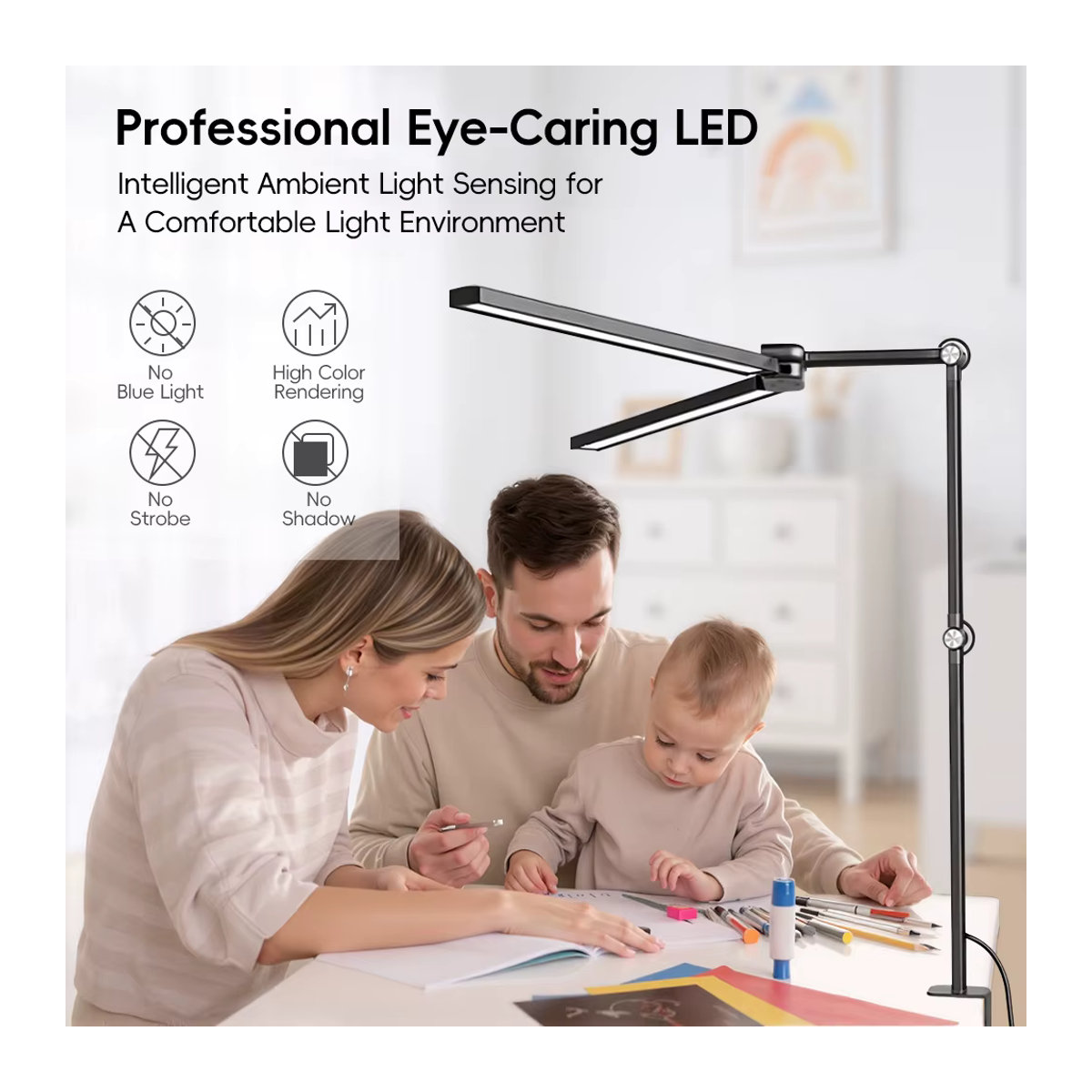 Moderne LED-Tischlampe in Schwarz mit 2 Köpfen, stufenloser Dimmung und Memory-Timer-Funktion, 1800 lm, Farbtemperatur 3200 K bis 6500 K zur Augenpflege - Bild 6