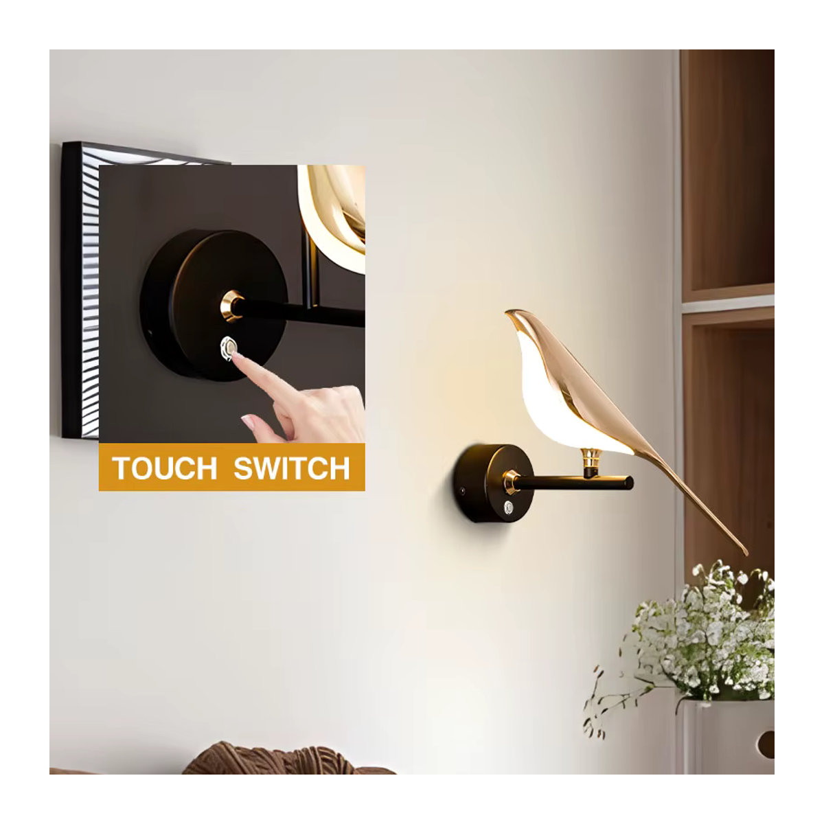 Moderne LED Wandleuchte in Schwarz mit 350 Grad Drehbarkeit und Touch-Schalter für Schlafzimmer und Esszimmer - Bild 2