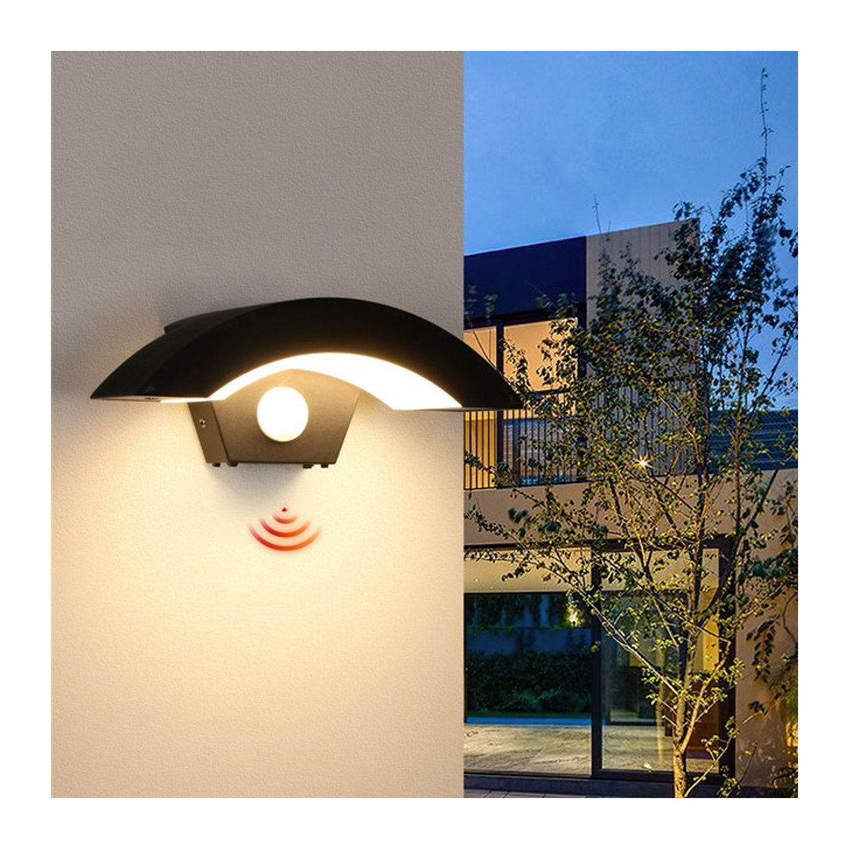 Moderne LED Wandleuchte mit Bewegungsmelder in Schwarz, 24 W, Warmweiß (3000 K) für Innen und Außen - Bild 1