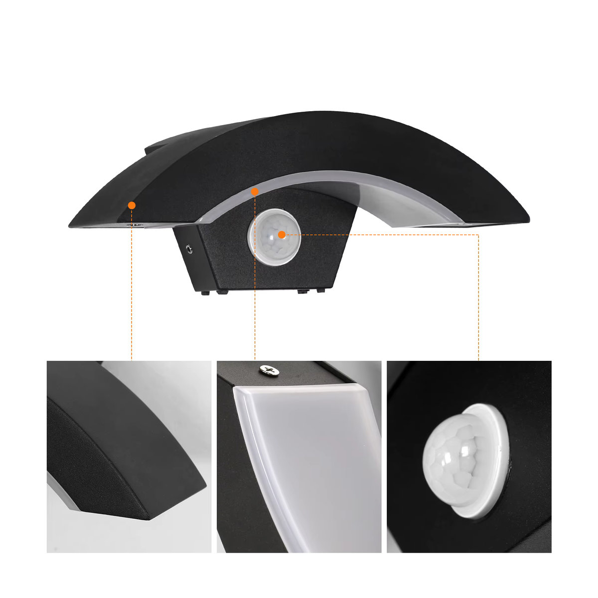 Moderne LED Wandleuchte mit Bewegungsmelder in Schwarz, 24 W, Warmweiß (3000 K) für Innen und Außen - Bild 3