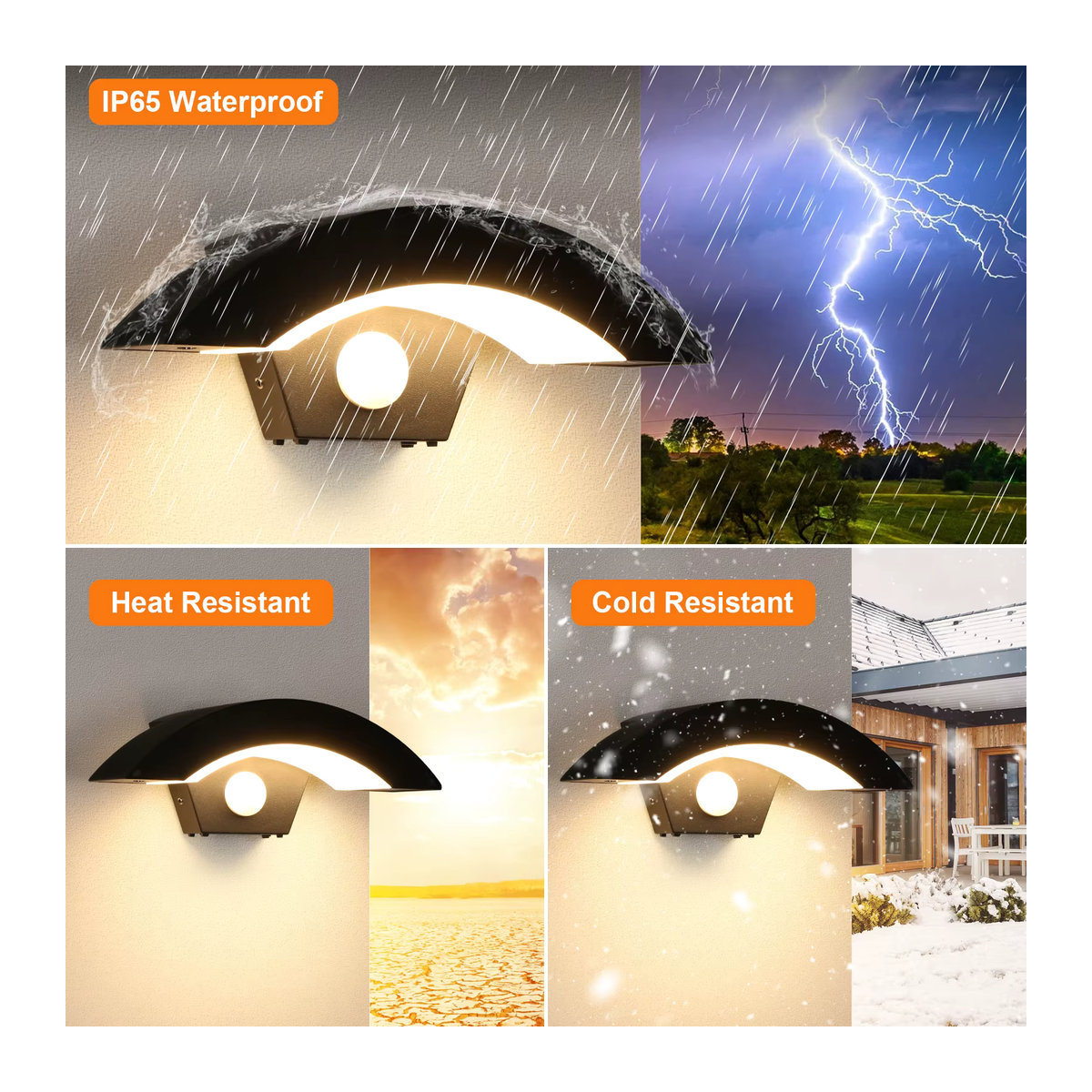 Moderne LED Wandleuchte mit Bewegungsmelder in Schwarz, 24 W, Warmweiß (3000 K) für Innen und Außen - Bild 4