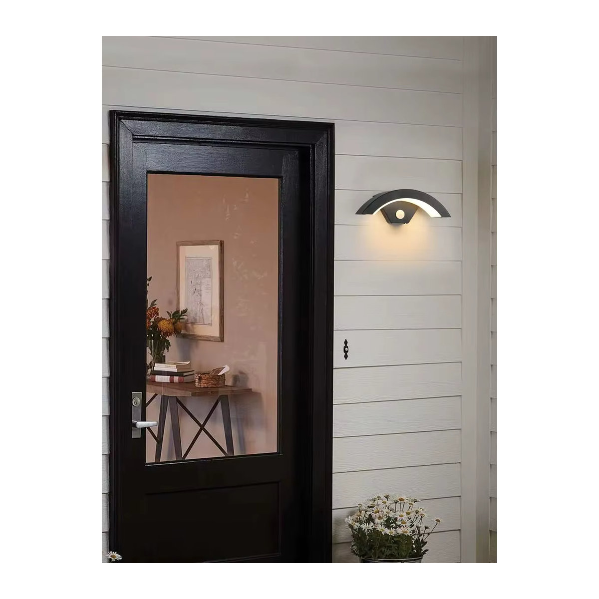 Moderne LED Wandleuchte mit Bewegungsmelder in Schwarz, 24 W, Warmweiß (3000 K) für Innen und Außen - Bild 5