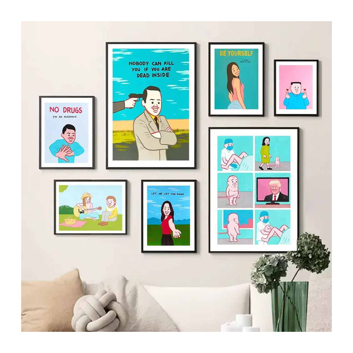 Moderne Leinwand Malerei Joan Cornella mit Typografie und Humor Zitat in Mehrfarbig für deine Wanddekoration - Bild 1