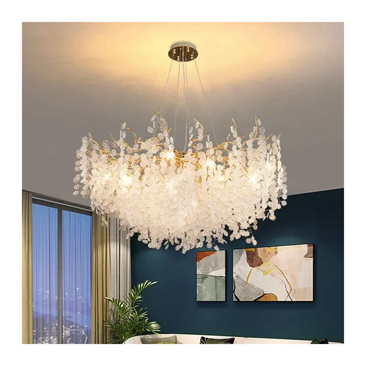 Moderne Luxus Kronleuchter von xiuxiu in Gold und Chrom mit Glas-Elementen und G9-Fassung für Wohnzimmer und Esszimmer - Bild 1