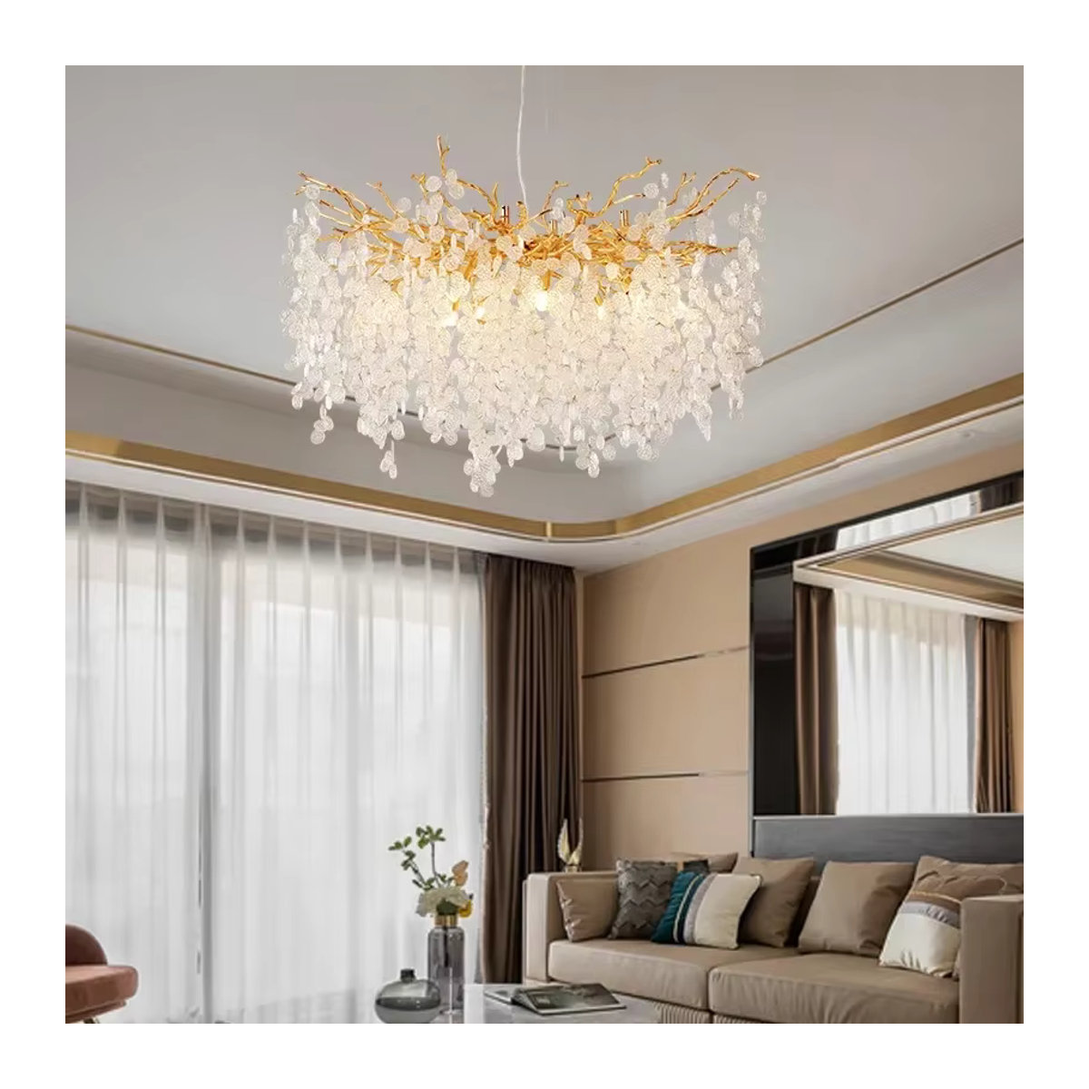 Moderne Luxus Kronleuchter von xiuxiu in Gold und Chrom mit Glas-Elementen und G9-Fassung für Wohnzimmer und Esszimmer - Bild 3