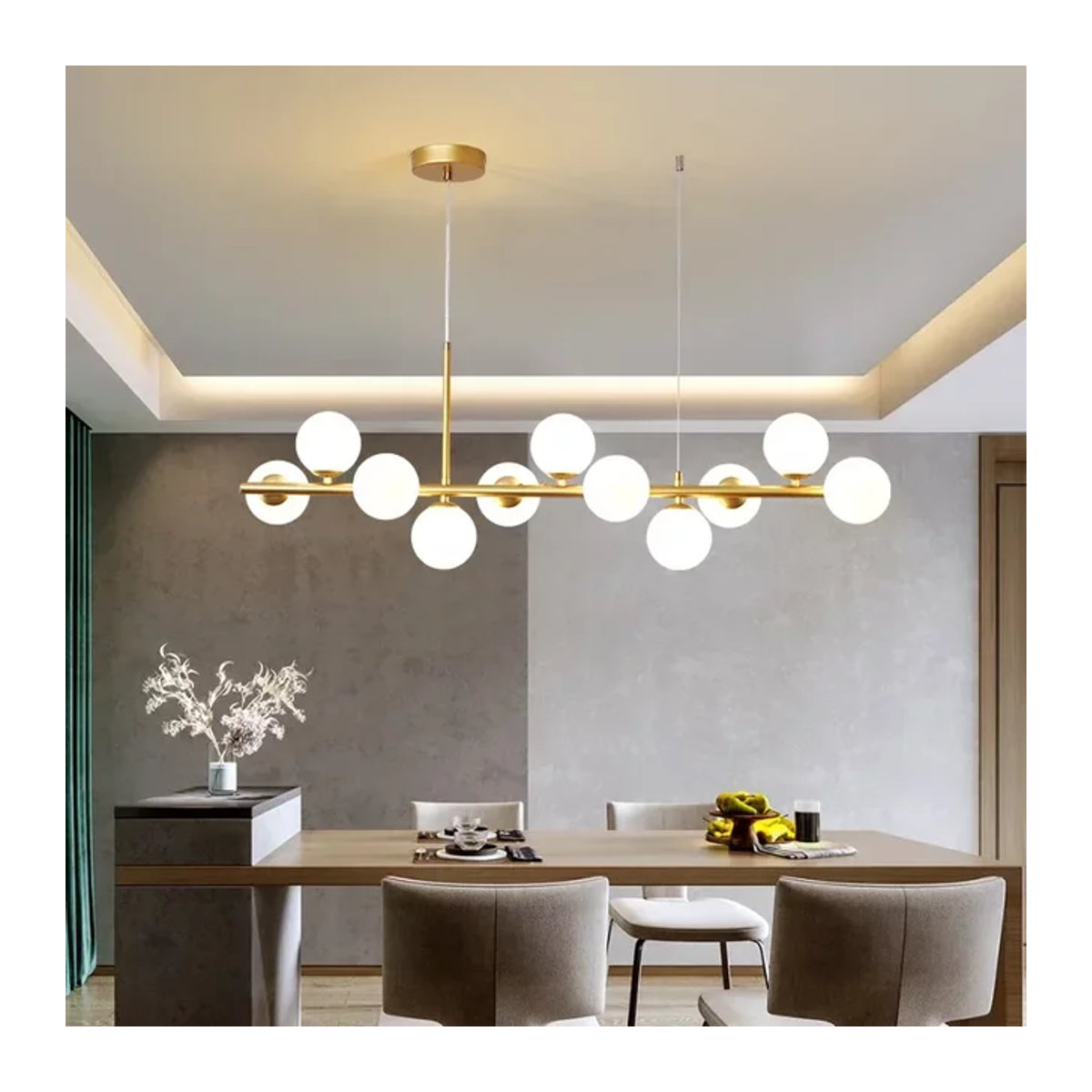 Moderne Pendelleuchte mit Glaskugel-Lampenschirm für Esszimmer, Küche oder Büro, B/T/H: 65,0 x 24,0 x 7,0 cm - Bild 1