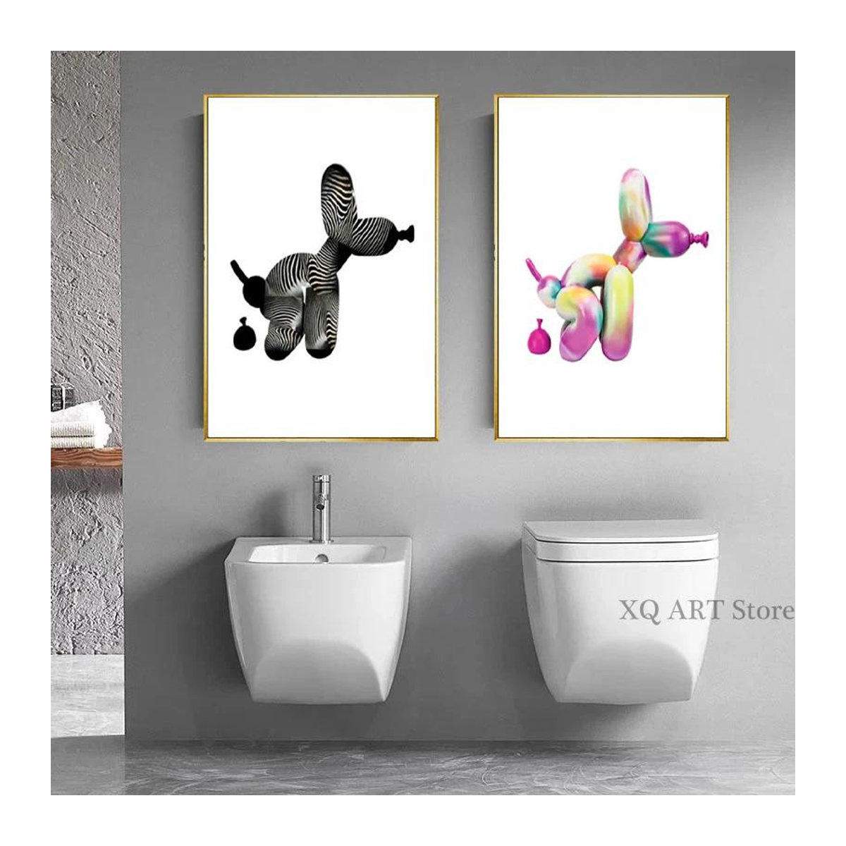 Moderne Pop Art Leinwand für dein Badezimmer: Bunter Ballon-Hund Wandkunstdruck, B/H: 40 x 60 cm, ohne Rahmen - Bild 1