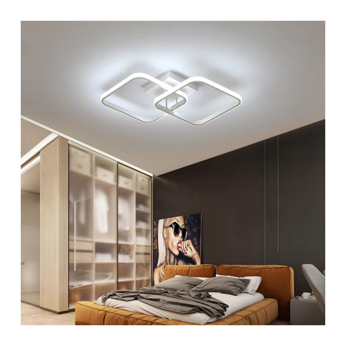 Moderne quadratische LED-Deckenleuchte aus Acryl in Weiß mit 42 W und kaltweißem Licht (6500 K) - Bild 3