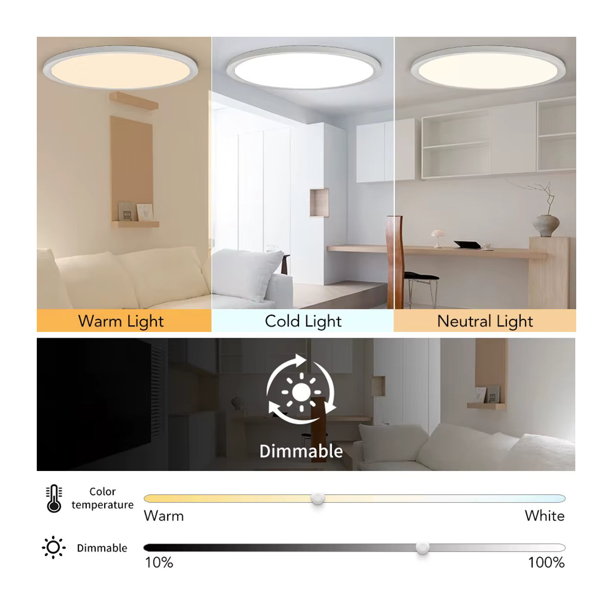 Moderne runde LED-Deckenleuchte von BENEWTON in Schwarz, dimmbar mit Fernbedienung und App-Steuerung, ultradünnes Design für Schlafzimmer, Esszimmer und Küche - Bild 3