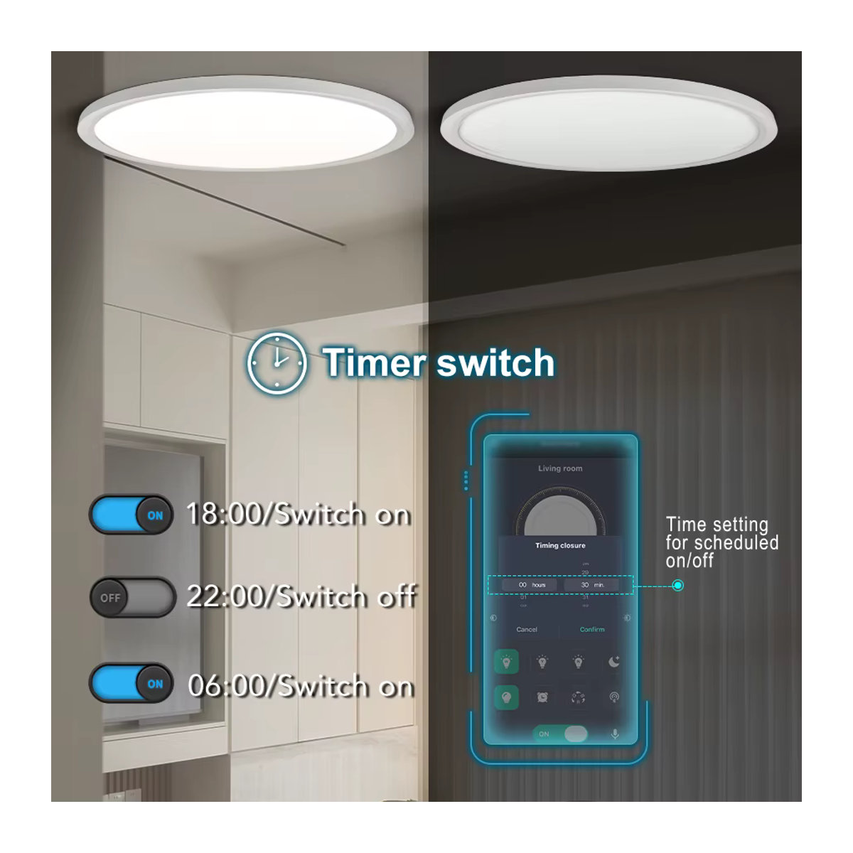 Moderne runde LED-Deckenleuchte von BENEWTON in Schwarz, dimmbar mit Fernbedienung und App-Steuerung, ultradünnes Design für Schlafzimmer, Esszimmer und Küche - Bild 5
