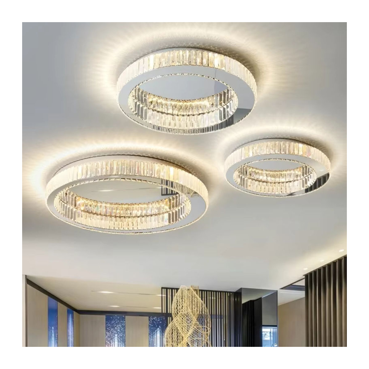 Moderne SaloEElaitte LED Deckenleuchte mit K9 Kristallen und Glas in Silber - Bild 2