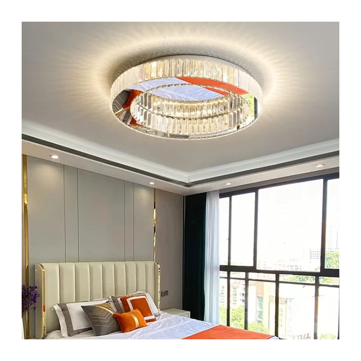 Moderne SaloEElaitte LED Deckenleuchte mit K9 Kristallen und Glas in Silber - Bild 4