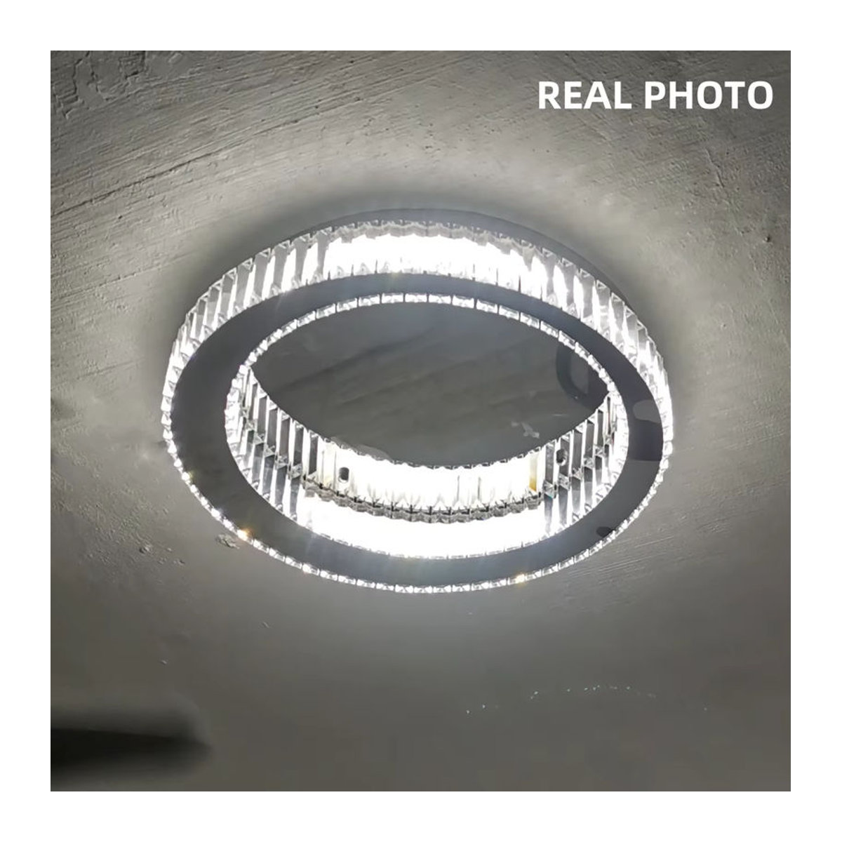 Moderne SaloEElaitte LED Deckenleuchte mit K9 Kristallen und Glas in Silber - Bild 6