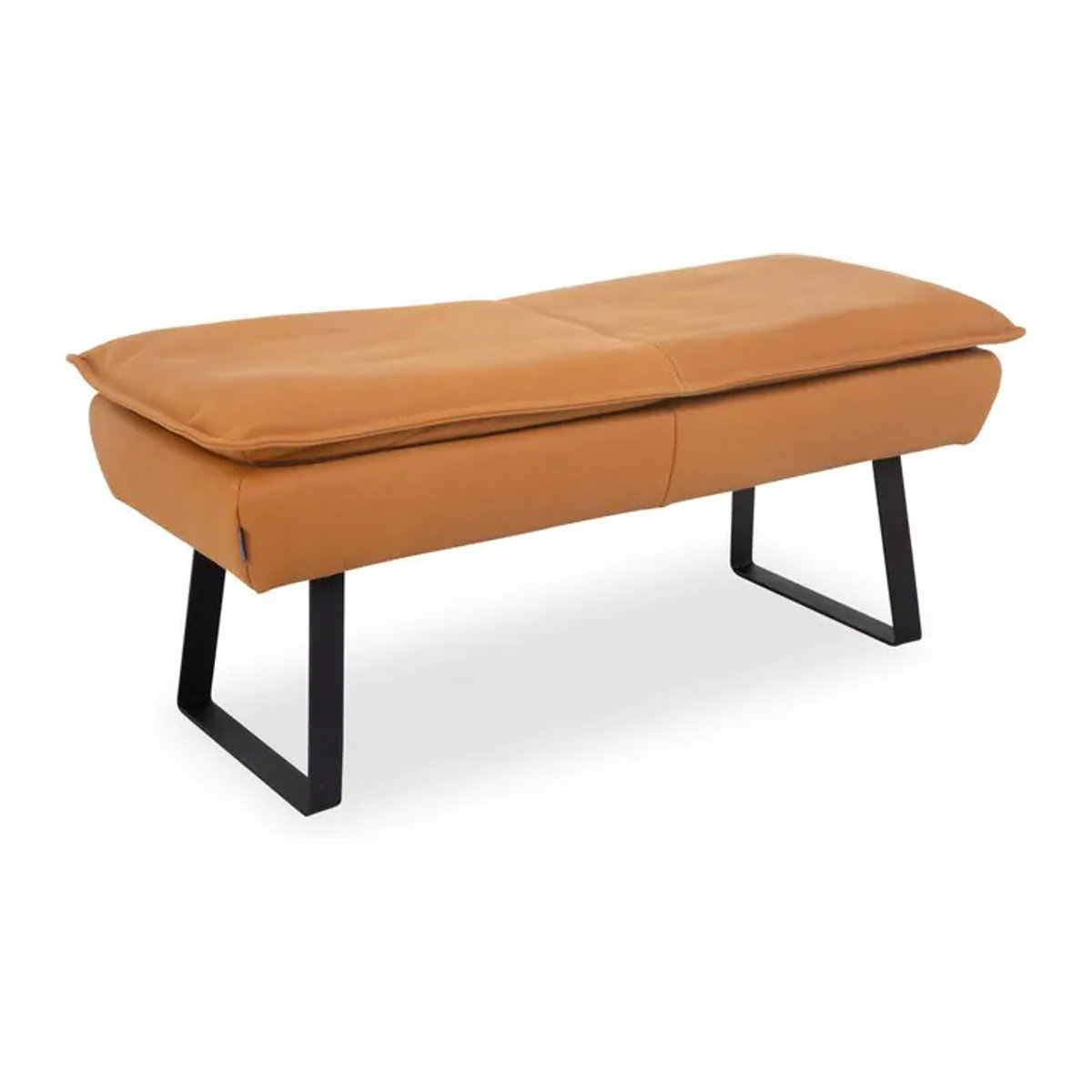 Moderne Sitzbank KOINOR ALINO aus gelbem Echtleder mit Metallgestell, Breite: 130 cm, Höhe: 56 cm, Tiefe: 20 cm - Bild 1