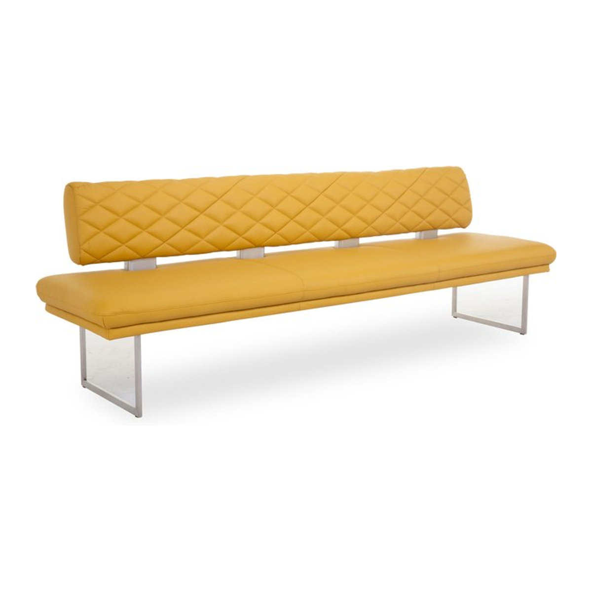 Moderne Sitzbank Variano Cueno II mit Rückenlehne aus Echtleder in Rot oder Gelb und Edelstahlgestell, B/T/H: 264 x 71 x 60 cm - Bild 1