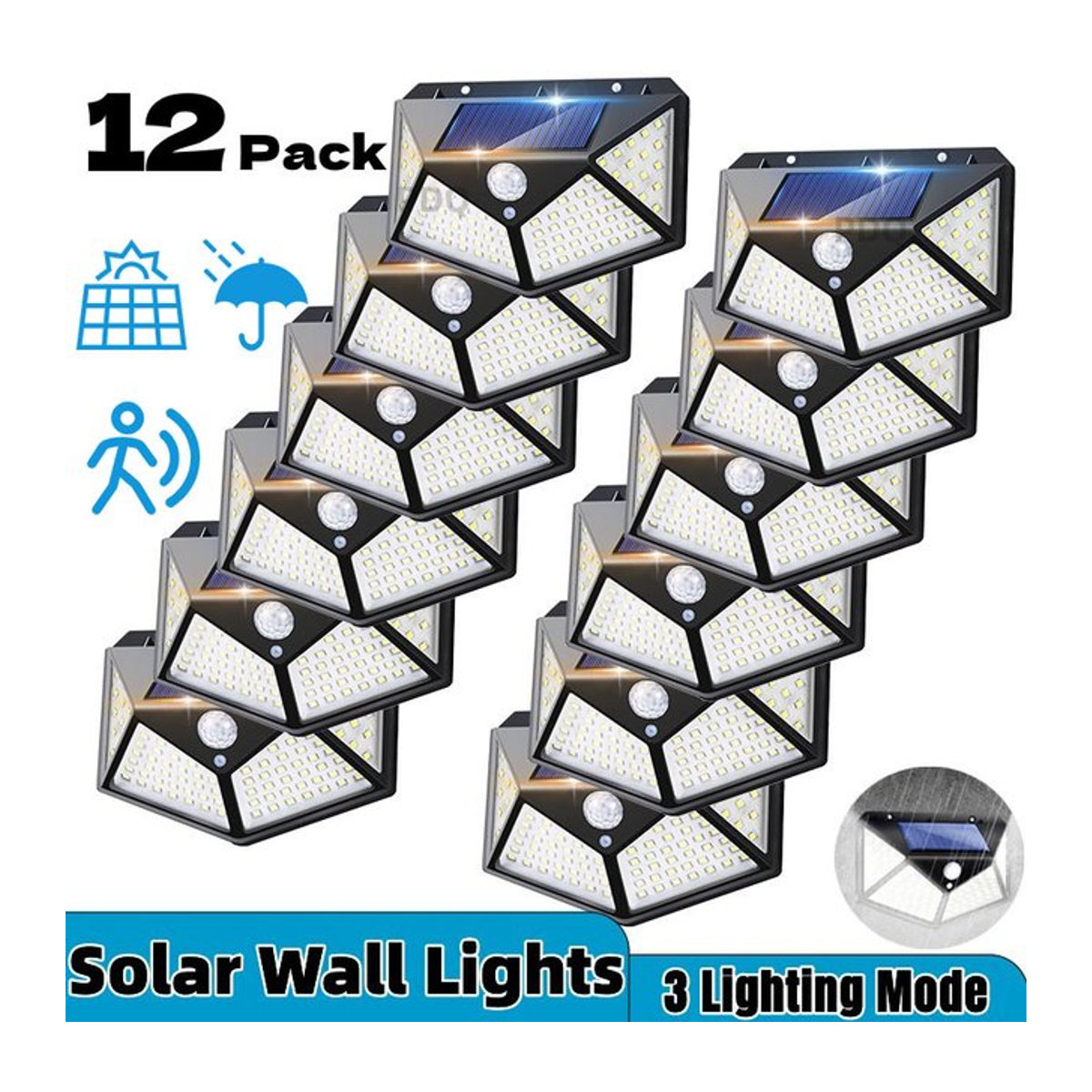 Moderne Solar-Wandleuchte mit 100 LEDs und Bewegungsmelder in Schwarz für den Außenbereich - Bild 1