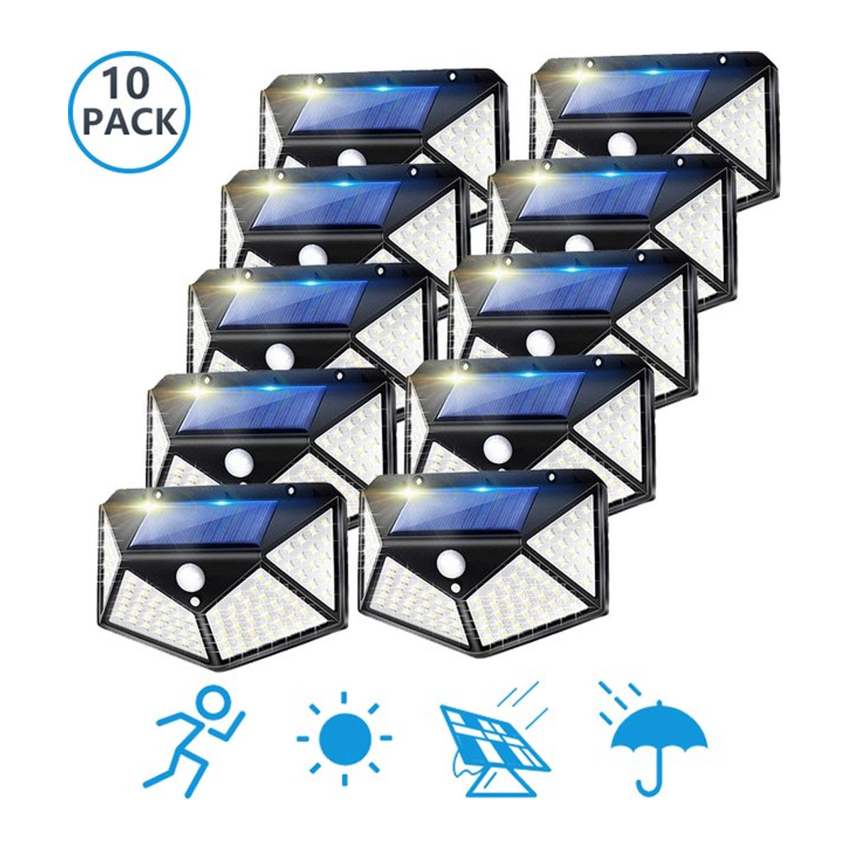 Moderne Solarleuchte mit 100 LED und Bewegungsmelder, IP65 wasserdicht, 270 Grad Beleuchtungswinkel, Schwarz - Bild 1