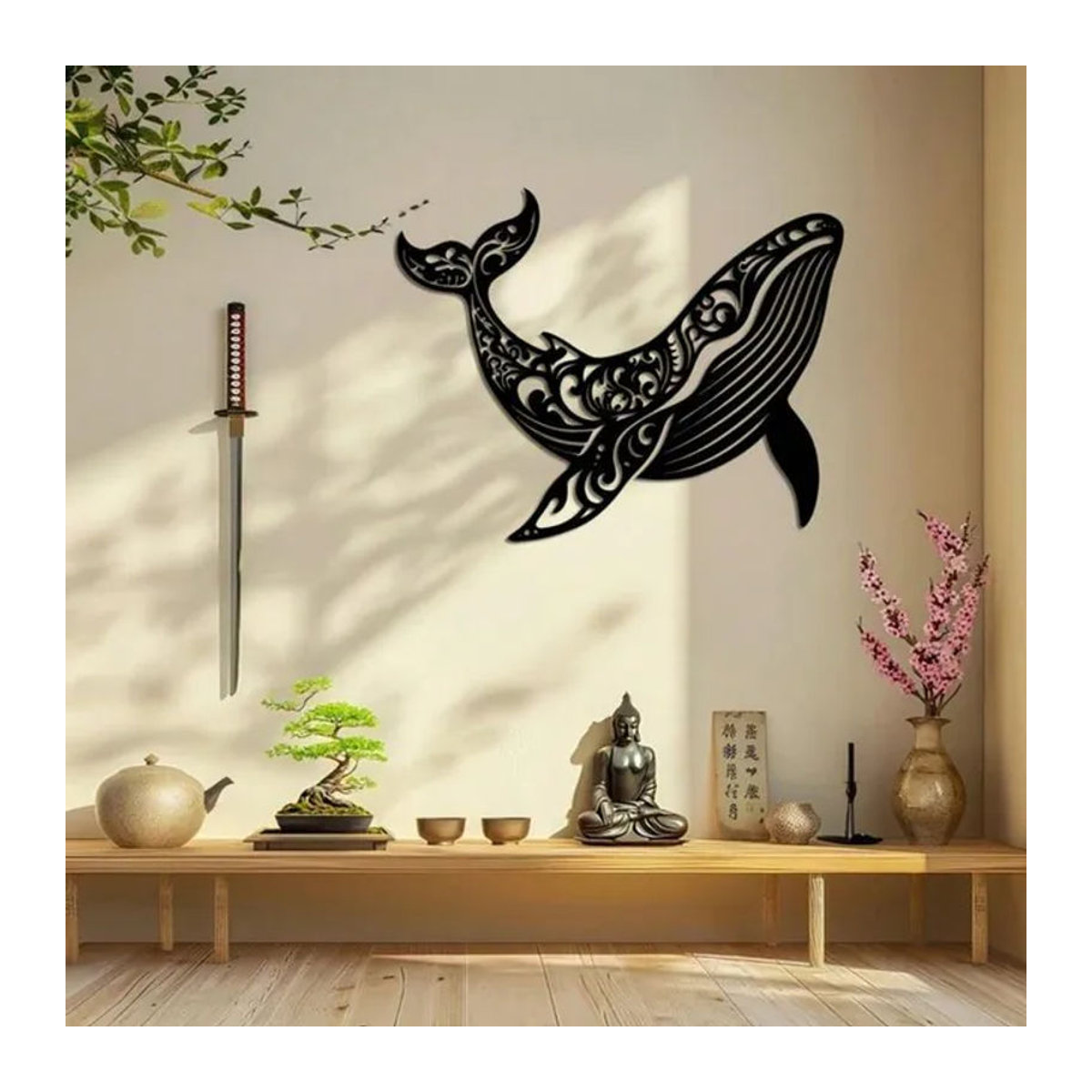 Moderne Wal-Wandkunst aus Metall von CIFBUY in Schwarz, abstrakte nautische Eisenskulptur zur Wandmontage - Bild 1